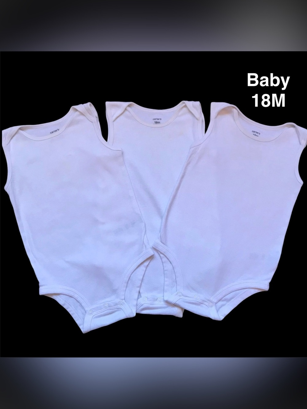 Carter's 100% Cotton White Sleeveless Cotton Baby Bodysuit Bundle Size 18 Month